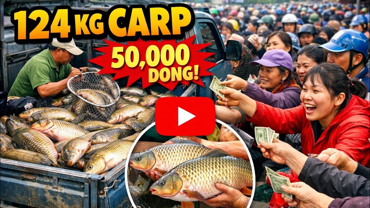 Use Truck To Buy 124 KG of Large Carp for 50,000 Dong -- People Flocked To The Market To Buy Carp