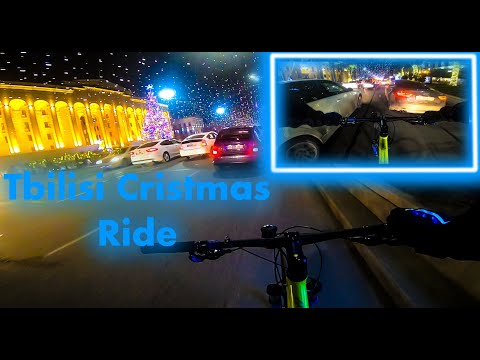 Tbilisi Cristmas Ride. საცობები, საახალწლო განათება რუსთაველზე.