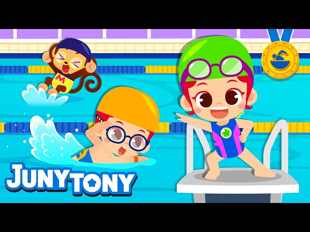 Swimming🏊 | Splish! Splash! | Let's Learn the Swimming Techniques | Sports Songs for Kids | JunyTony class=