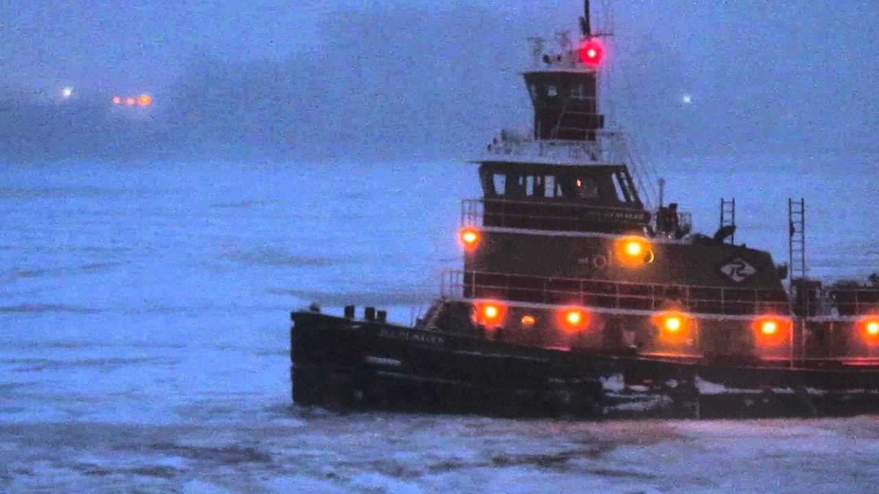 Tugboat breaking ice on the Hudson River.