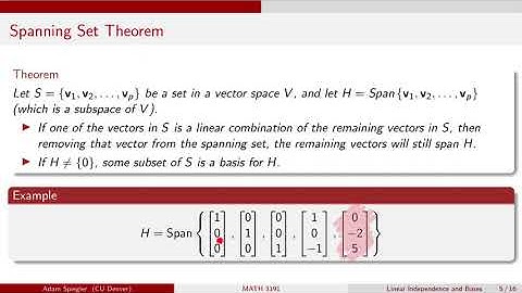 MATH 3191: Spanning Set Theorem