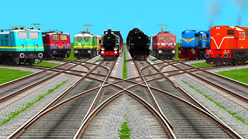 8 Trains Crossing Diamonds At Bumpy Forked Railroad Tracks | steam trains | train simulator classic