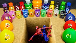 Experiment Spiderman and toothpaste explosion from square hole, CocaCola Orbeez Fanta & Mentos