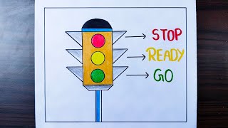 How to Draw Traffic Light / Traffic Signal Drawing / Road Safety Drawing / Traffic Light Drawing