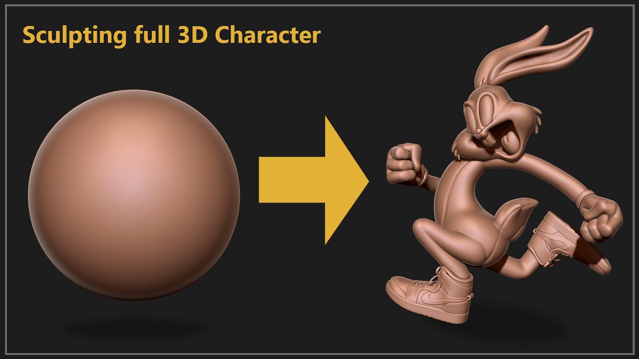 Sculpting full 3D Character for 3D printing in ZBrush Timelapse - Bugs Bunny