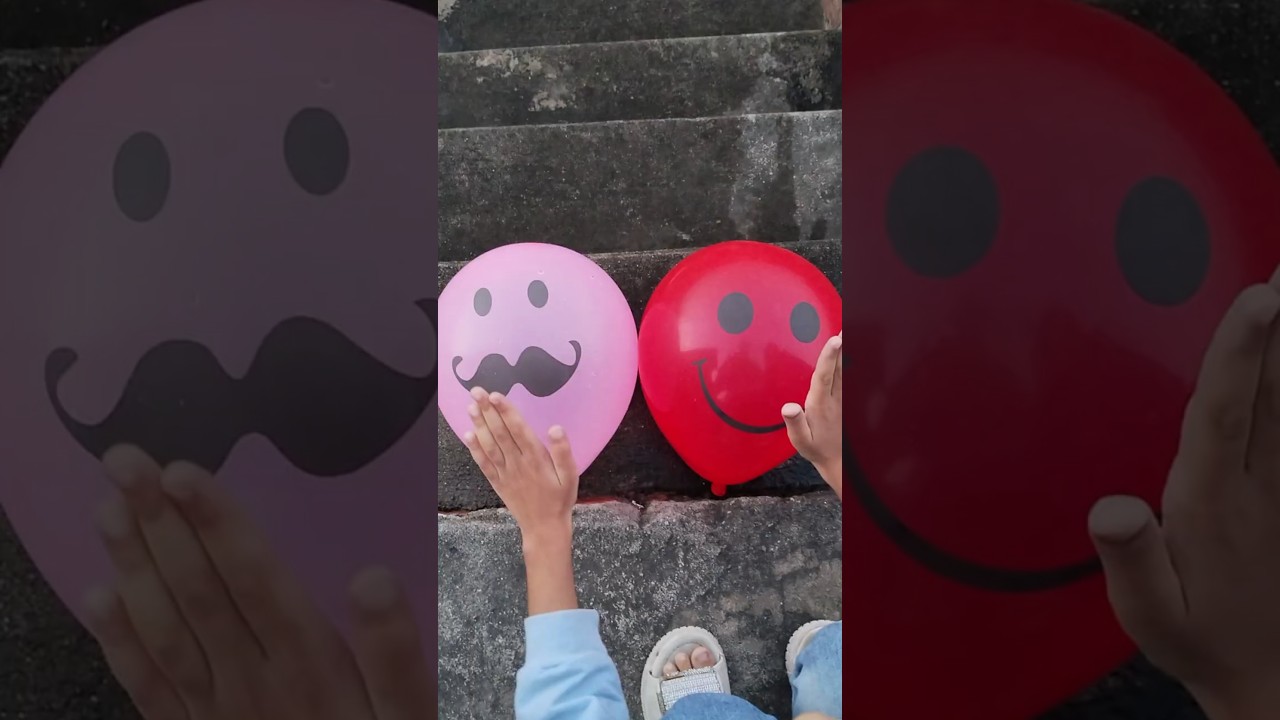 POV: Pink Moustache Vs Red Smile Balloon Drop Test & Pop Experiment ASMR 