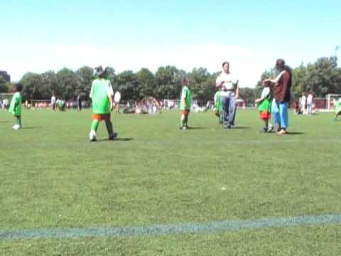 Saja playing with her first Soccer team the Patriots at Caton Park. This is a practice game. Ignore the parent commentary.