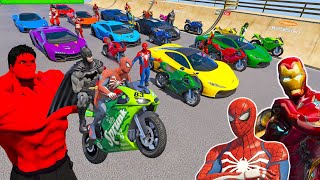 HOMEM ARANHA e AMIGOS SUPER HERÓIS com CARROS vs DESAFIO DO HULK VERMELHO #3 - GTA V