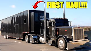 My Peterbilt 379&#39;s FIRST HAUL with the NEW 53ft Race Trailer!!!!