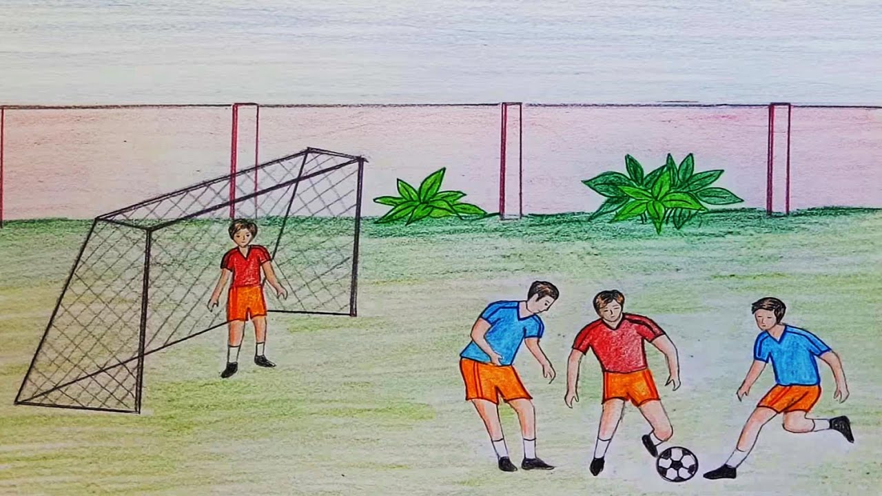 Sketch from memory you playing football  Perspective drawing lessons Football  drawing Scene drawing