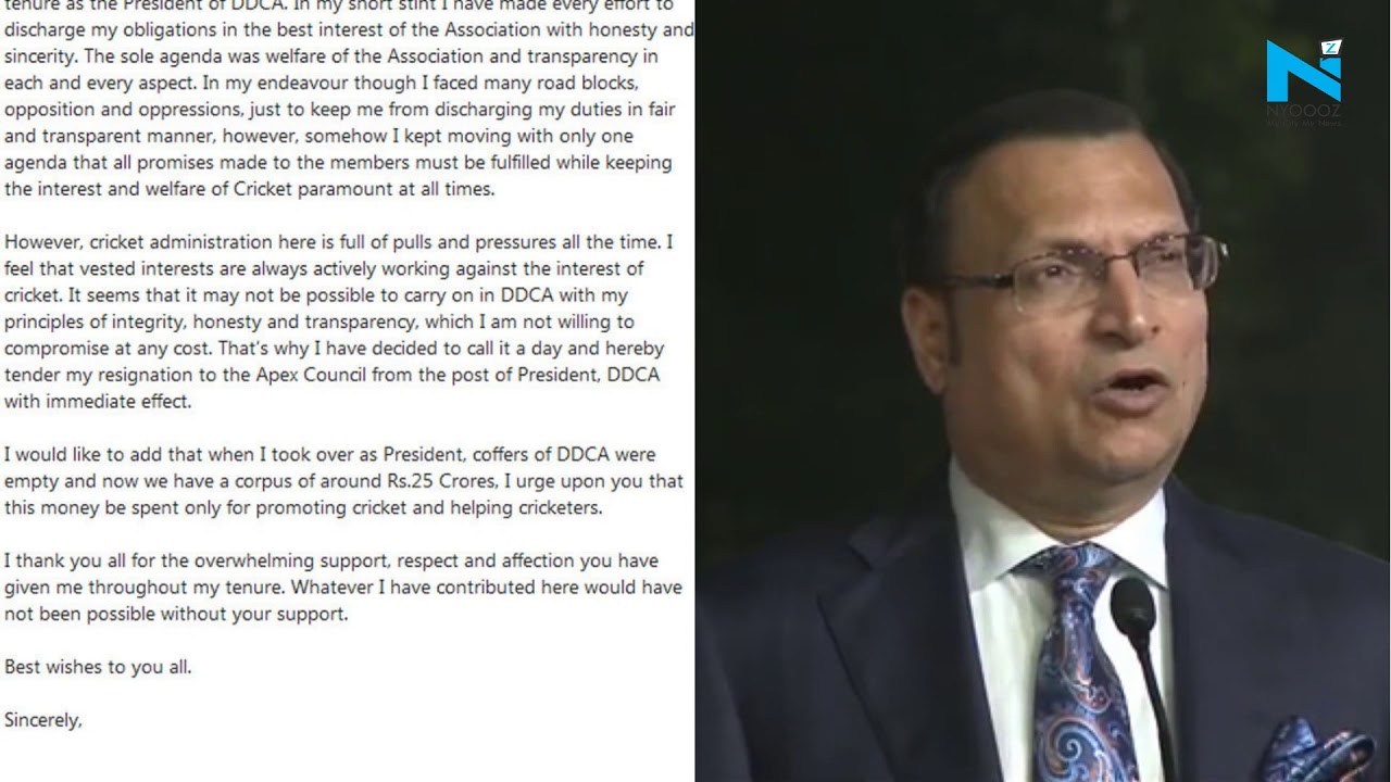 Rajat Sharma resigns as DDCA President, cites work pressure as reason
