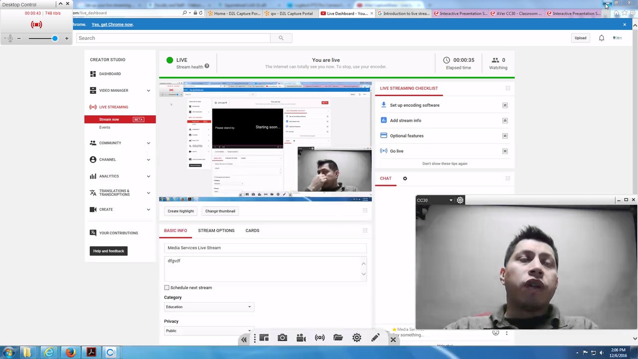 Media Services Live Stream YouTube