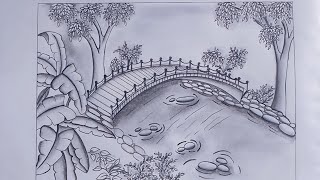 Beautiful landscape drawing tutorial step by step  #naturedrawing