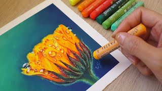 오일파스텔로 막 피기 시작한 노란색 꽃 그리기 How to draw a yellow flower with oil pastels for beginners