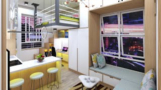 Micro Apartment 21sqm 2 beds ( Tiny Apartment 226 sqft ) | Space Saving Design | Never Too Small