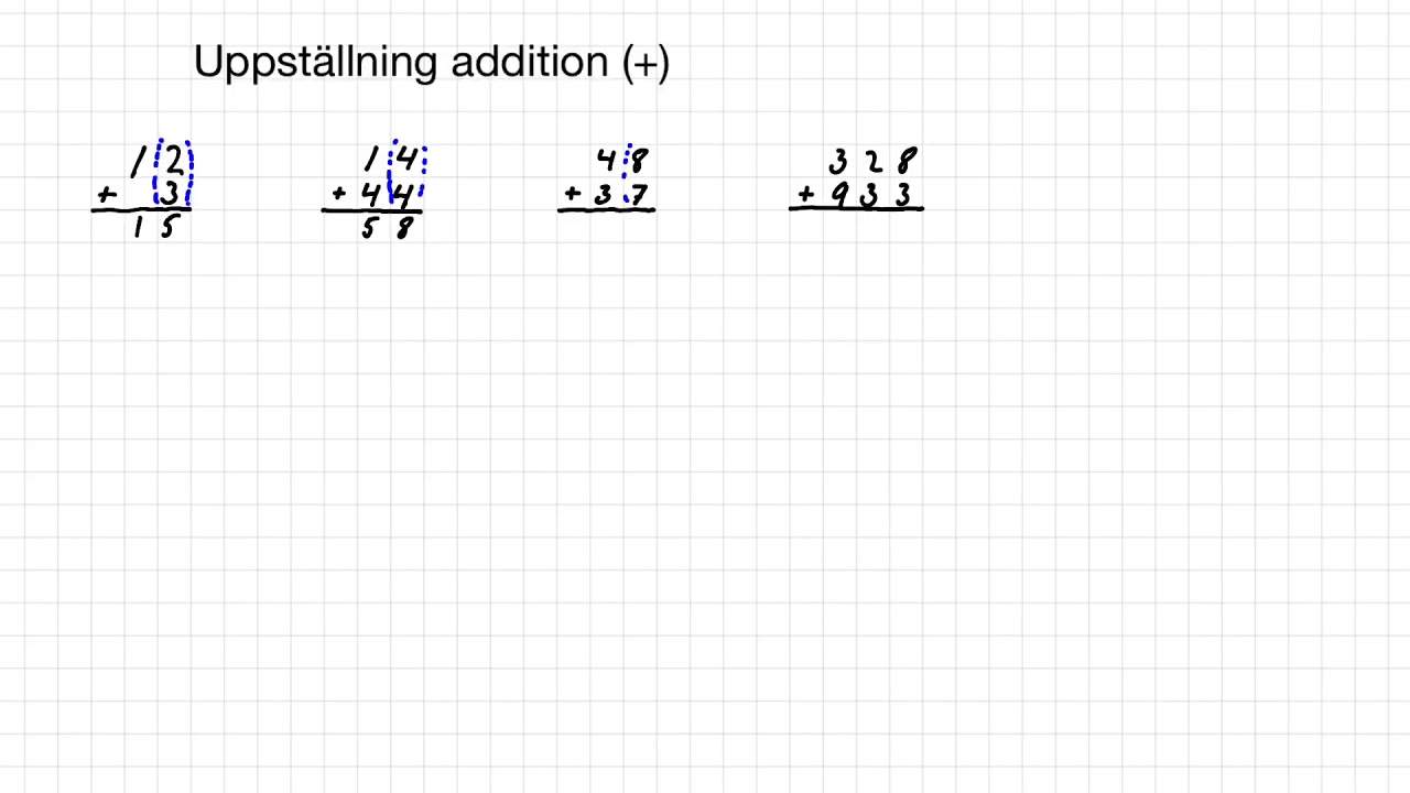 Uppställning av addition eller plus - YouTube