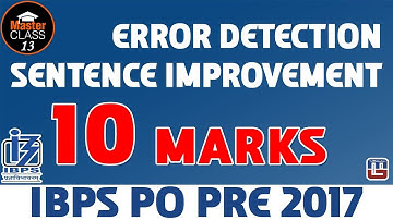 Master Class | Sentence Improvement | Error Detection | English | Lecture 13 | IBPS PO 2017