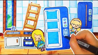 How to draw Kitchen Toca Life World DIY Part 1- Fridge, Sink, Window, Shelf