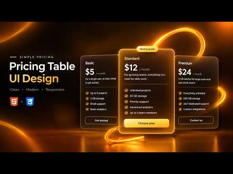 Premium Pricing Table UI with HTML & CSS | Glassmorphism + Hover Effects