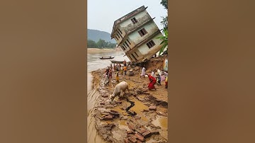Flood Destroys House in Seconds 🚨 #disaster #landslide #shortvideo