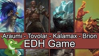 Gonna fling some spells and dinosaurs! Araumi vs Tovolar vs Kalamax vs Brion EDH / CMDR game play screenshot 5