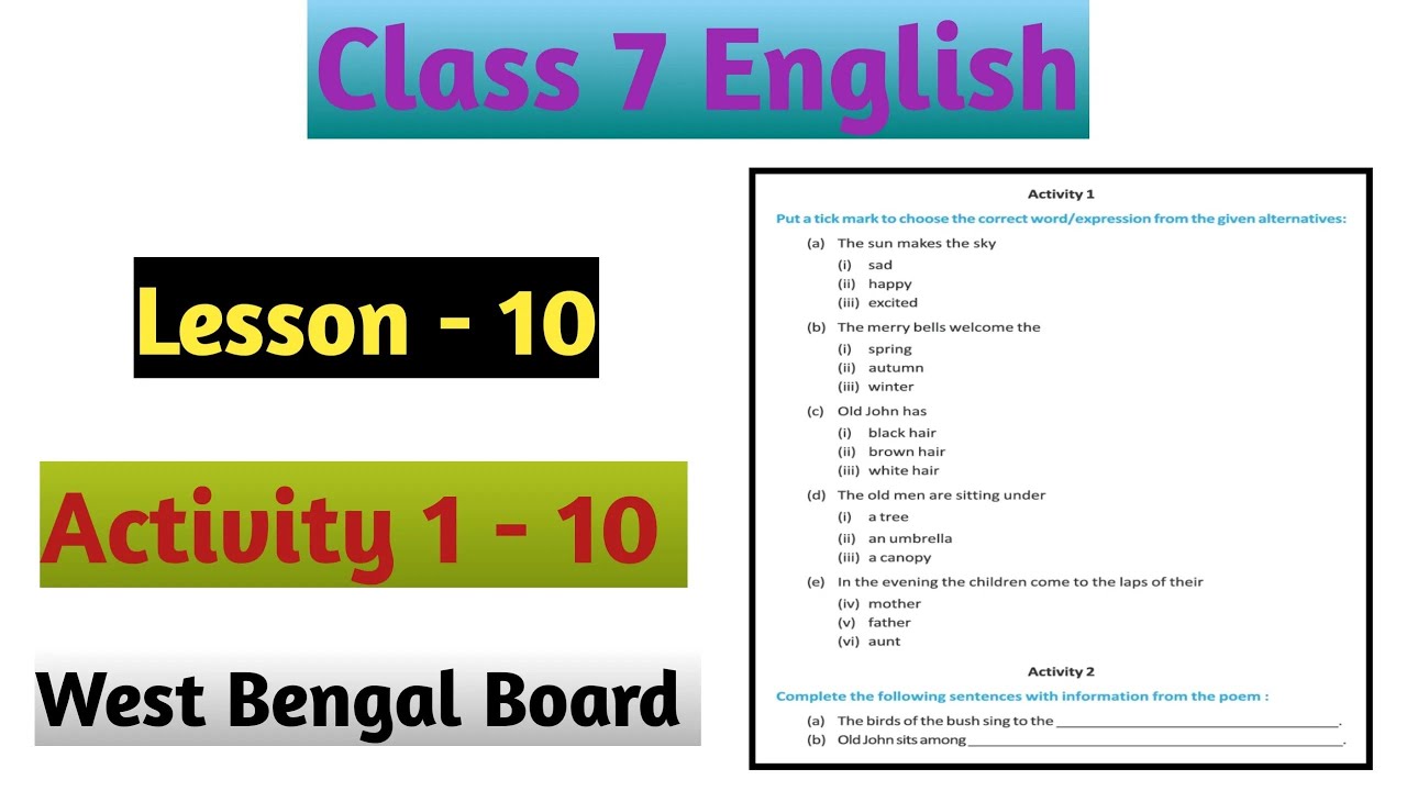Class 7 English Lesson 10 The Echoing Green Activity 1 To 10 YouTube class-7-english-lesson-8-activities-question-answer-assam-class-7