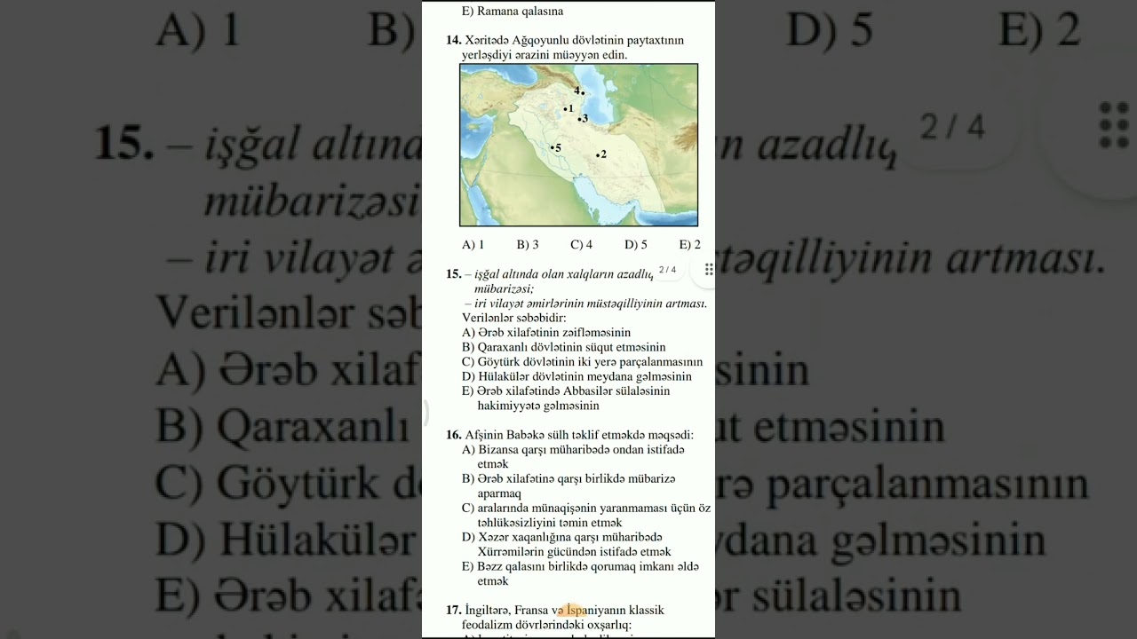 Tarix fənni MİQ və SERTİFİKASİYA 2023 test sınaq 2 (ümumi bölmə üzrə)