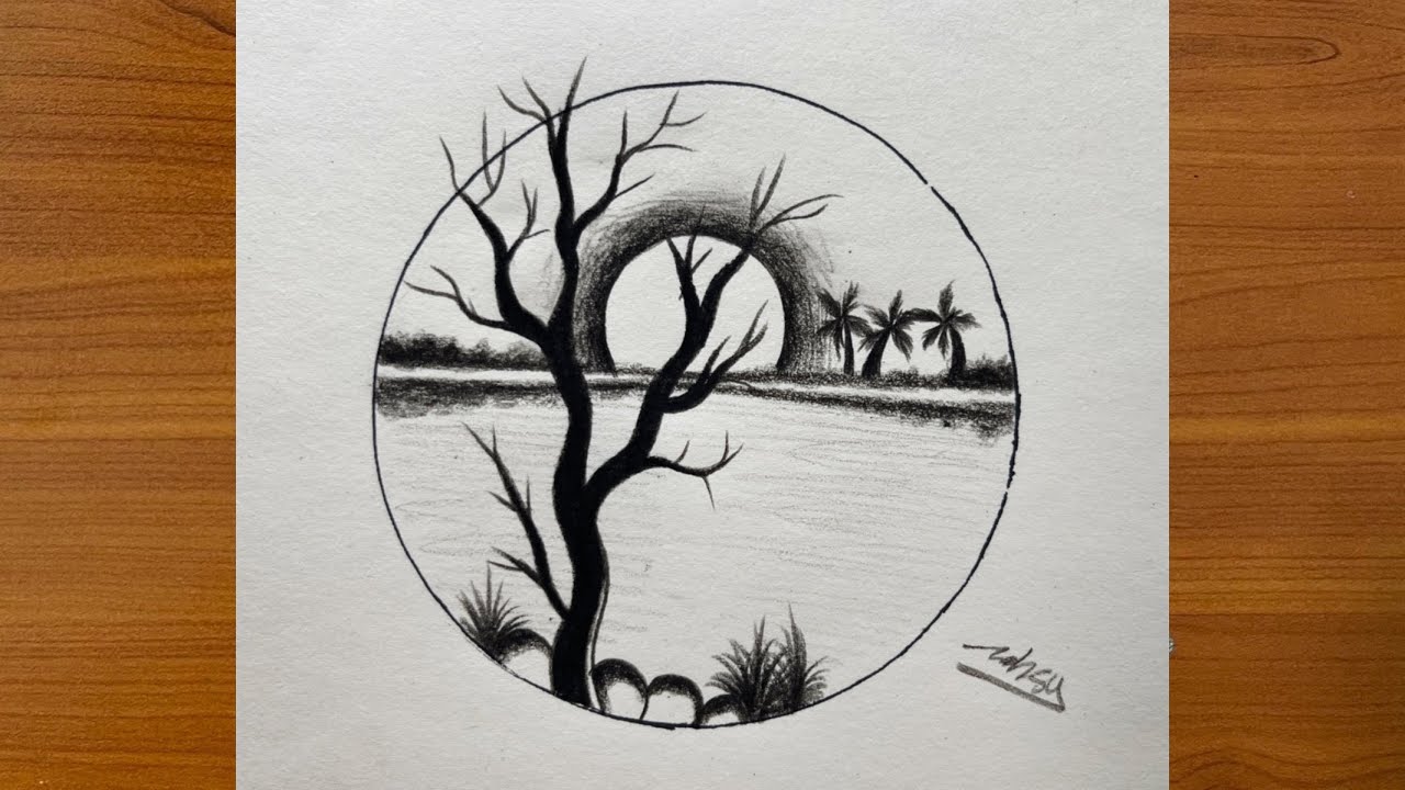How to draw landscape scenery | Easy scenery drawing pictures | Circle ...