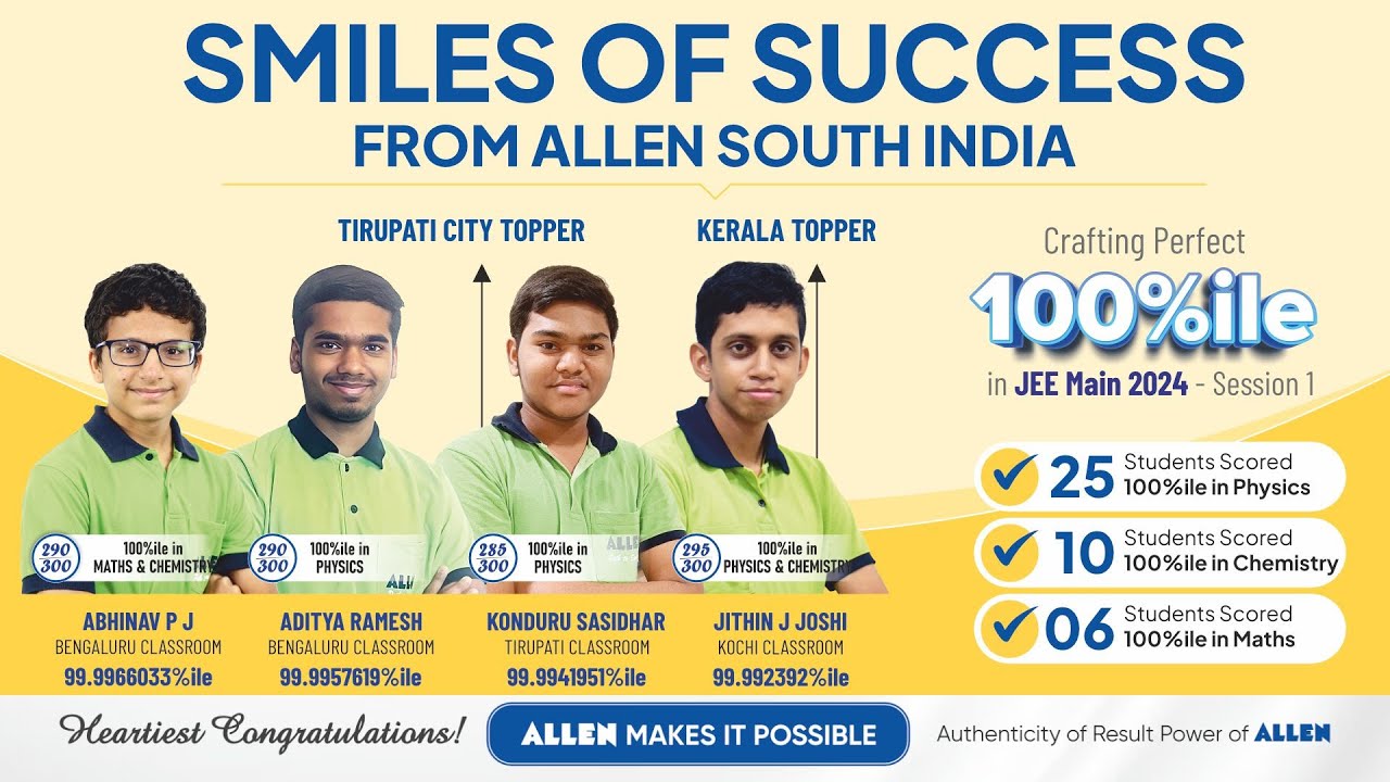 🌟 ALLEN South India Shines in JEE Main 2024 - Session 1! 🌟 - YouTube