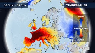 Monthly temperature forecast for Europe 19/6/2026