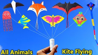 All Animals kite flying | how to make kite | bat,bird,fox,snake,fish kite making| patang bazi