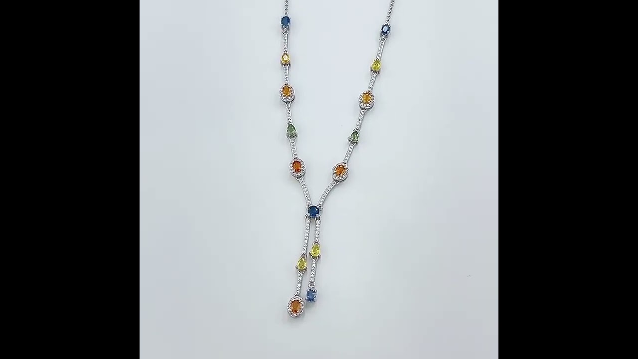 S925 Platinum-Plated Colored Sapphire Silver Necklace for Women