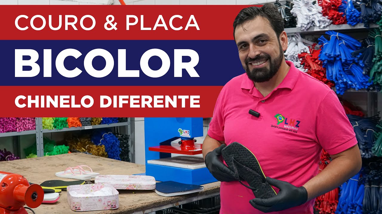 COURO E PLACA BICOLOR (Faça um chinelo diferente)