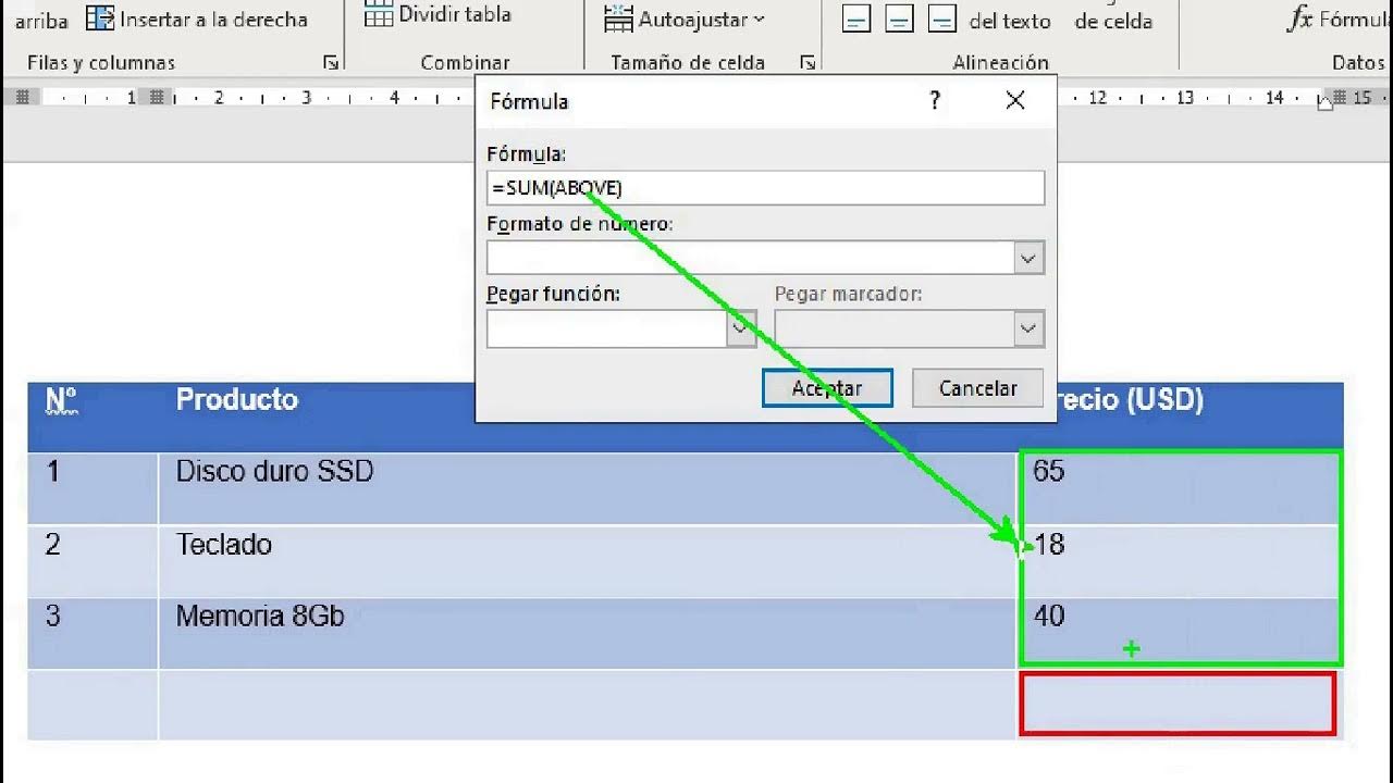 Uso de formulas en tablas de Word YouTube