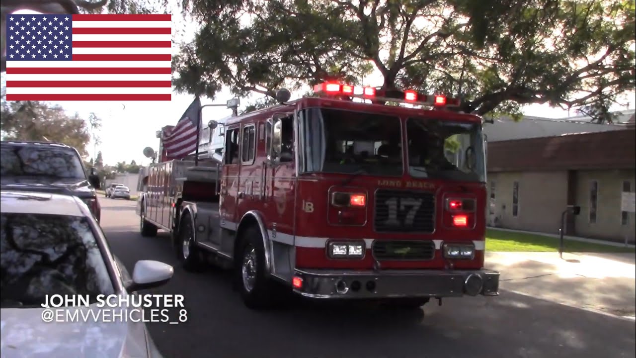 Long Beach Fire Dept. Engine 17 and Truck 17 Responding