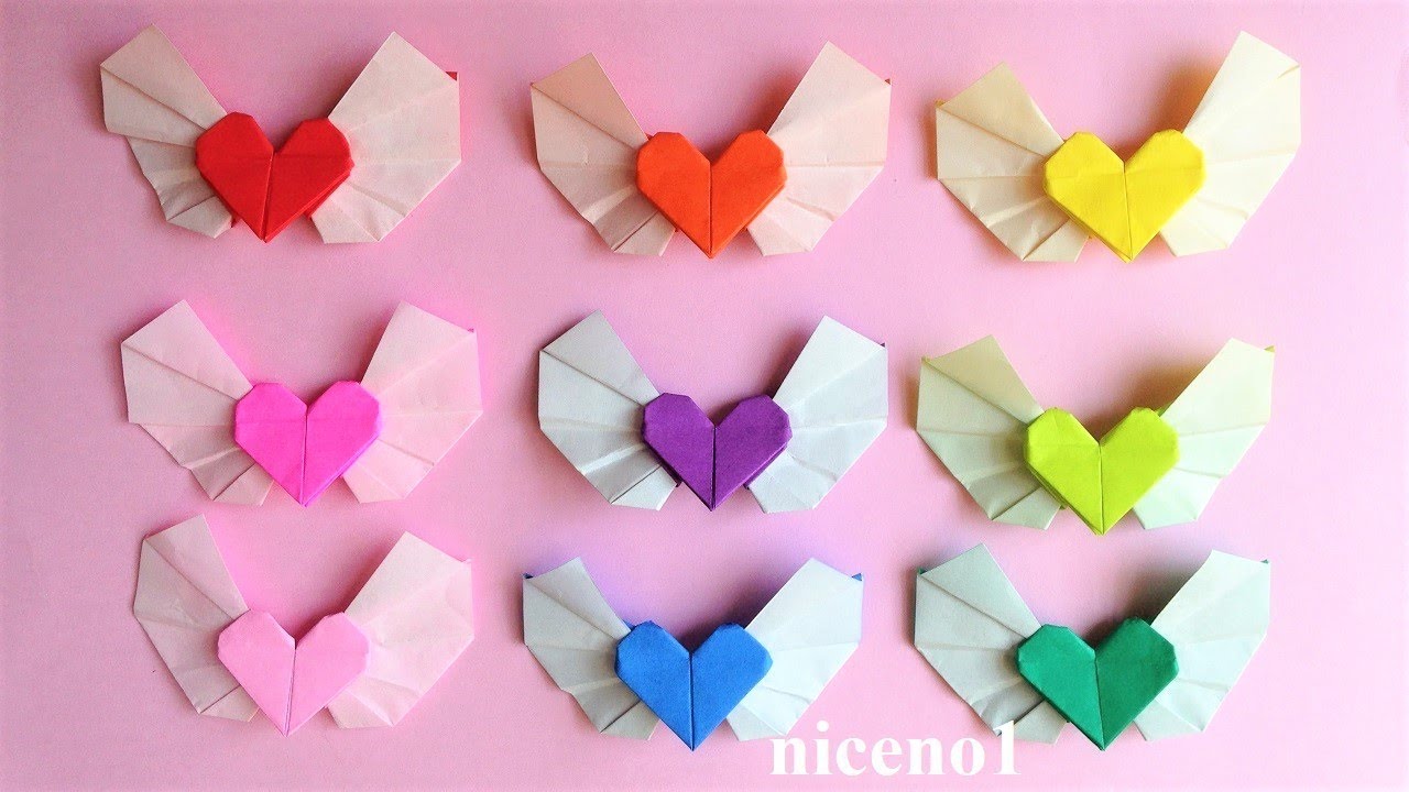 折り紙 ハート エンジェル 羽根つきハート 折り方origami Angel Heart Tutorial Niceno1 Youtube