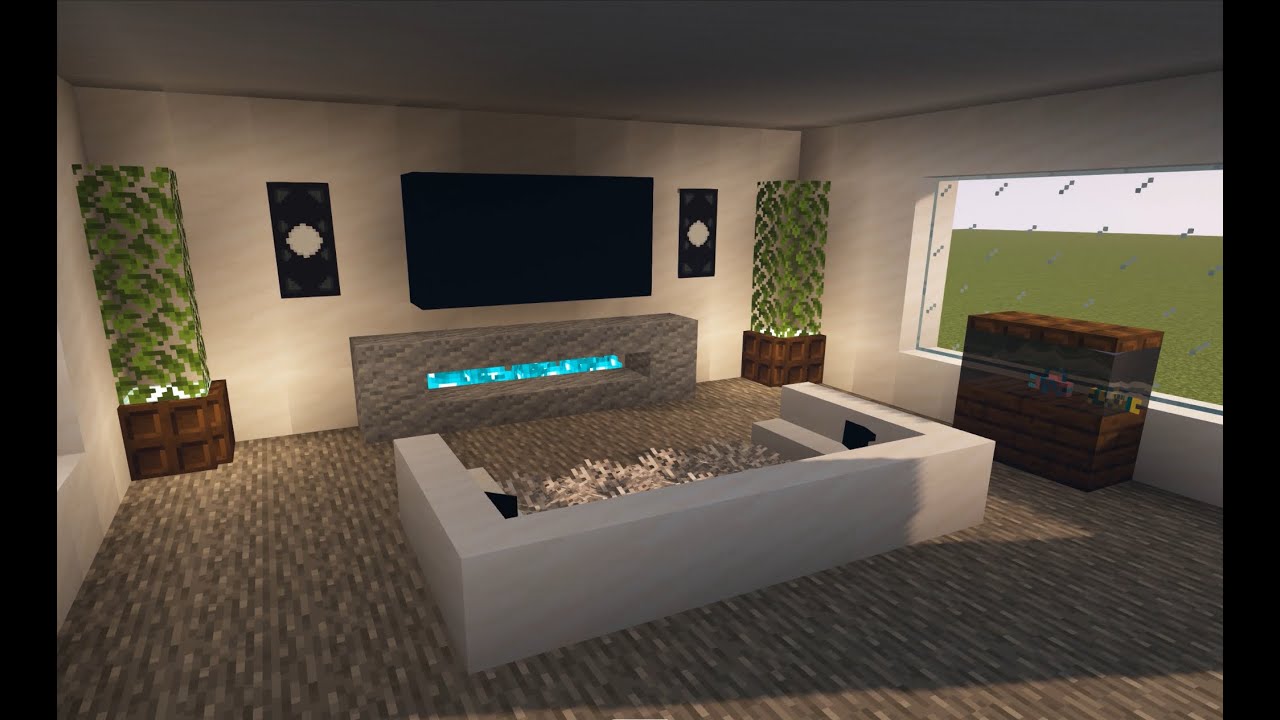 Minecraft modern living room interior tutorial - YouTube