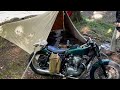 リフレクタープ(大)を連結するシェルター泊な秋のバイクミニマムソロキャンプ #62 Tarp to tarp Connect the tarps together. W650. unroof