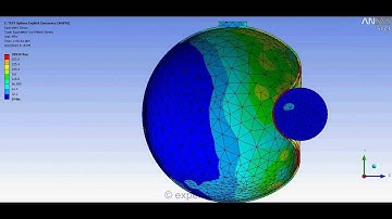 ANSYS WB Explicit Dynamics FEA - Penetration of a solid sphere onto a hollow sphere (half symmetry)