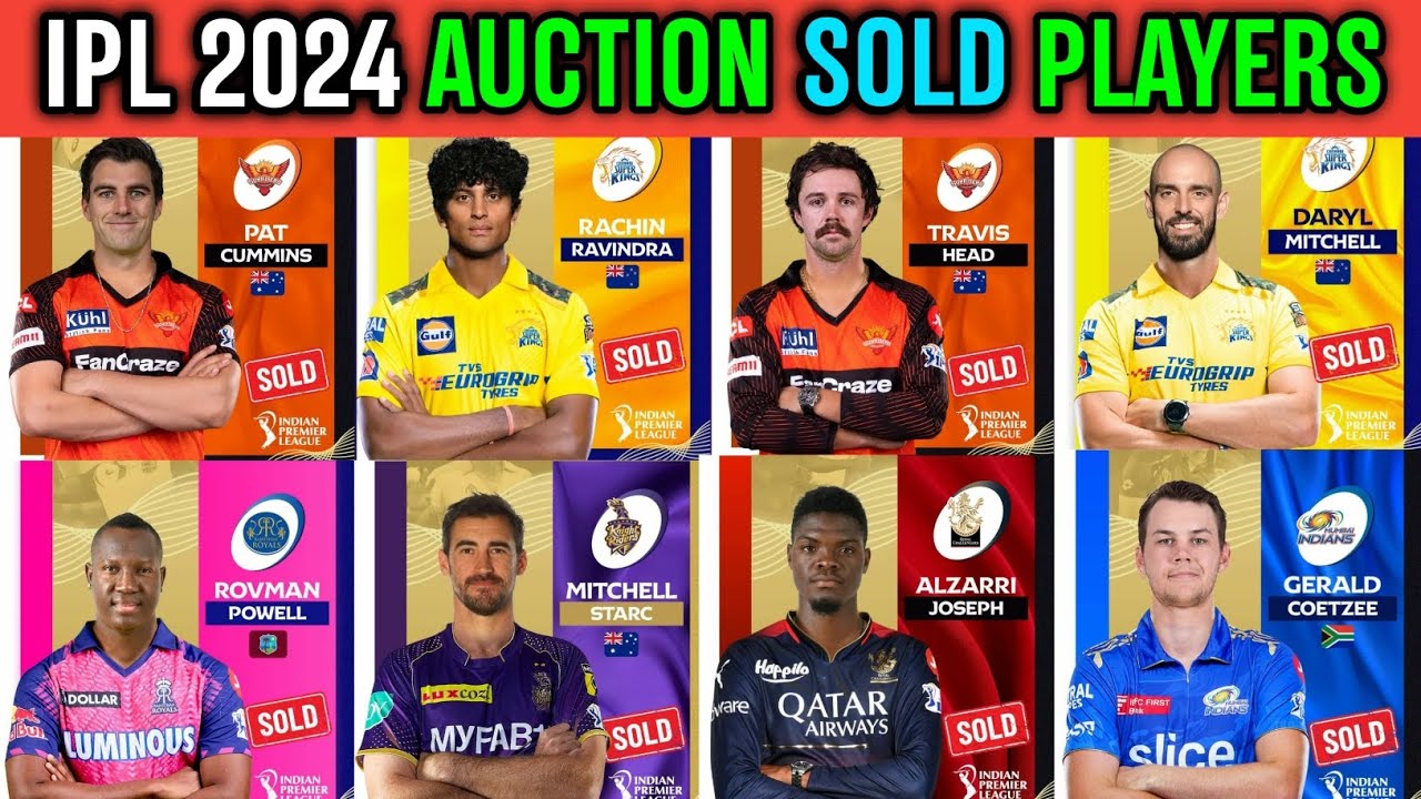IPL Auction 2024 All Sold Players List | Mitchell Starc, Pat Cummins, Harshel Patel, Dryel Mitchell