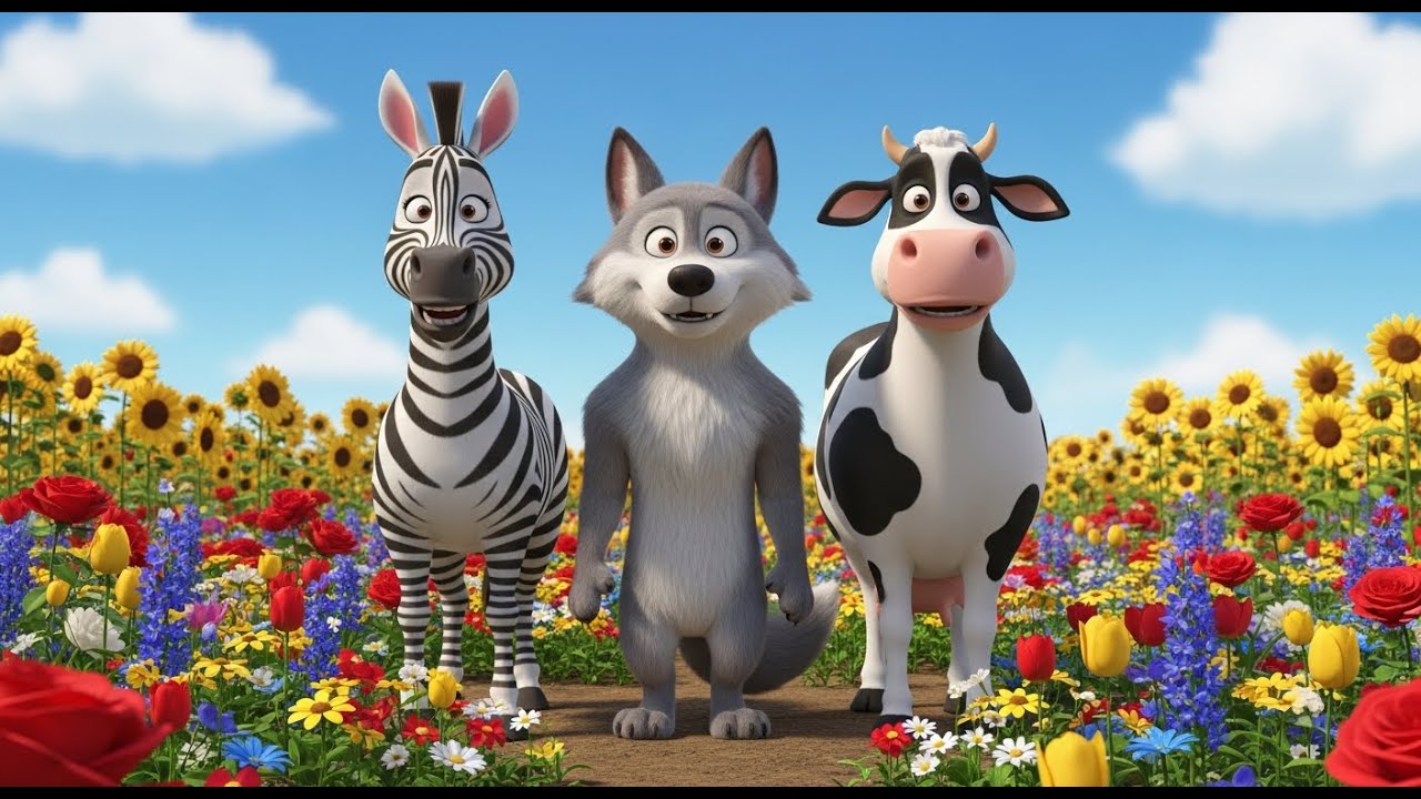 Learn Animal Friends! Zebra, Wolf, and Cow Nursery Rhyme | Fun Animal Rhymes for Kids