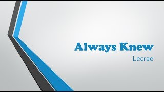 Always Knew- Lecrae Lyrics