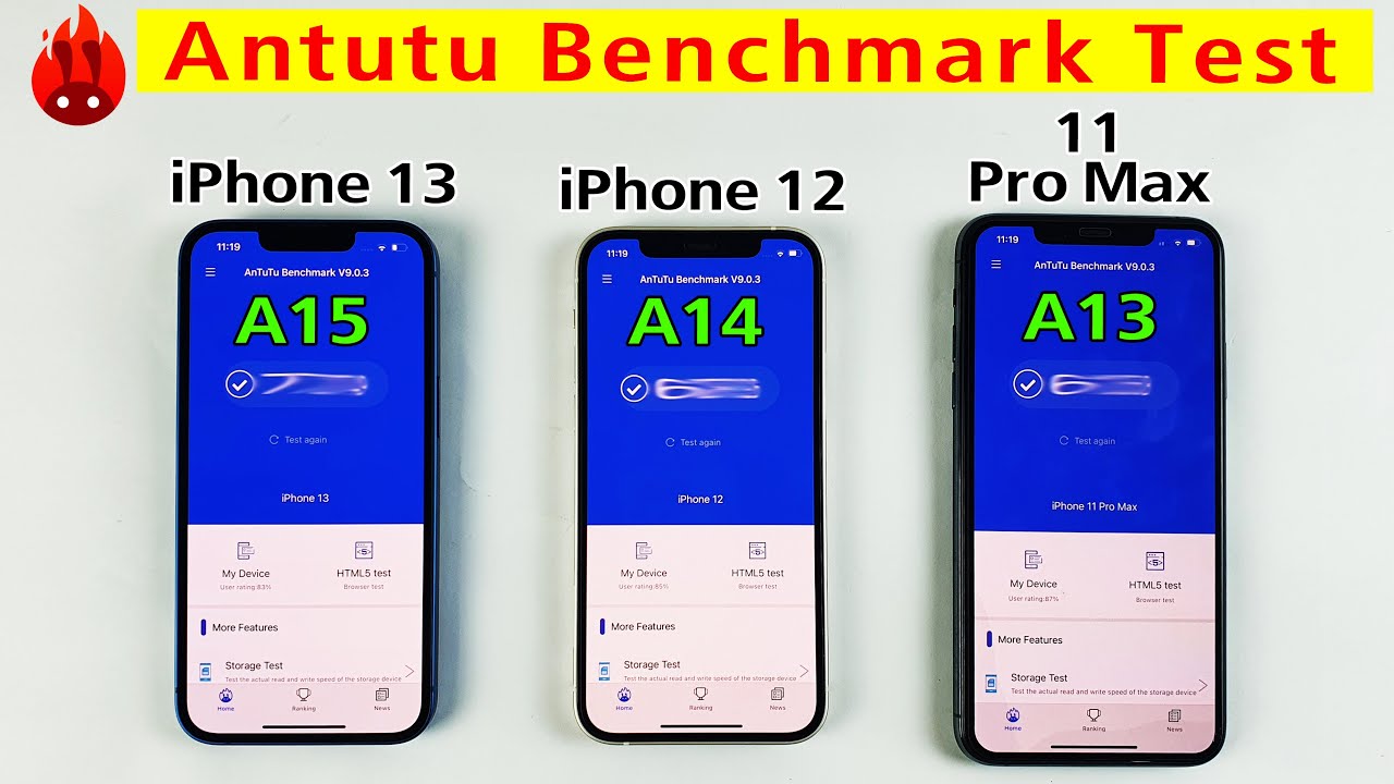 iPhone 13 vs iPhone 12 vs iPhone 11 Pro Max Antutu Benchmark Test - A15