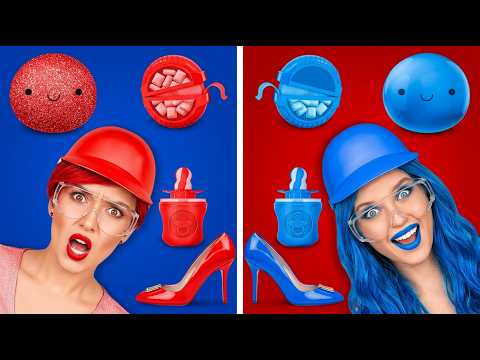 EATING ONLY ONE COLOR OF FOOD FOR 24 HOURS! 🔴vs🔵 Red vs Blue Food Challenge!