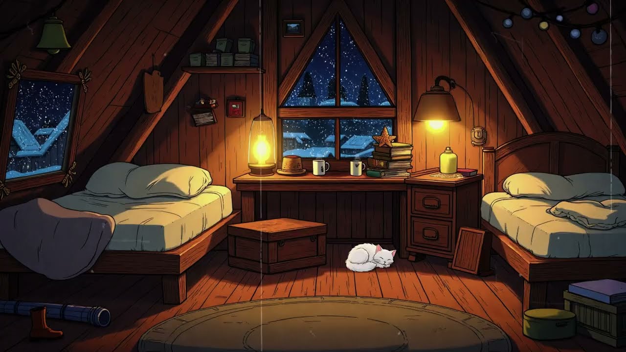Cozy Christmas Attic Bedroom 🎄❄️ warm lights and soft 1930s 1940s jazz for winter rest 🌙