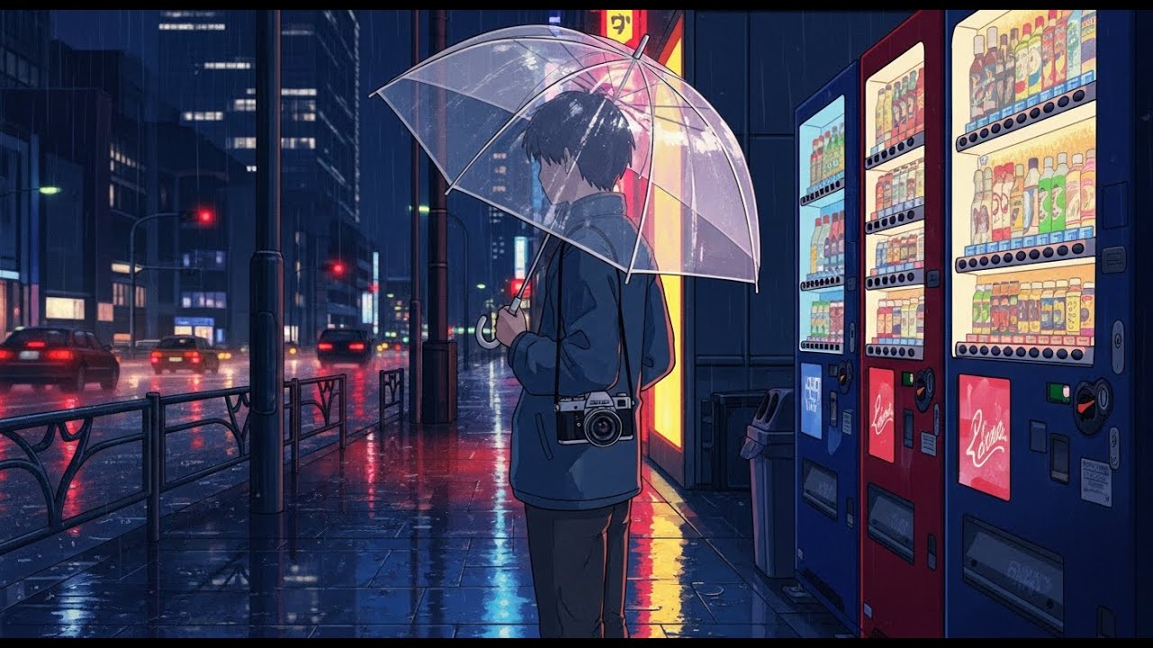 Hujan & Vending Machine ☔ Musik City Pop Instrumental Santai (No Copyright)