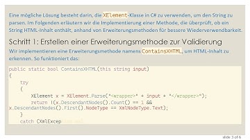 Wie man einen String auf HTML-Inhalt in C#  validiert