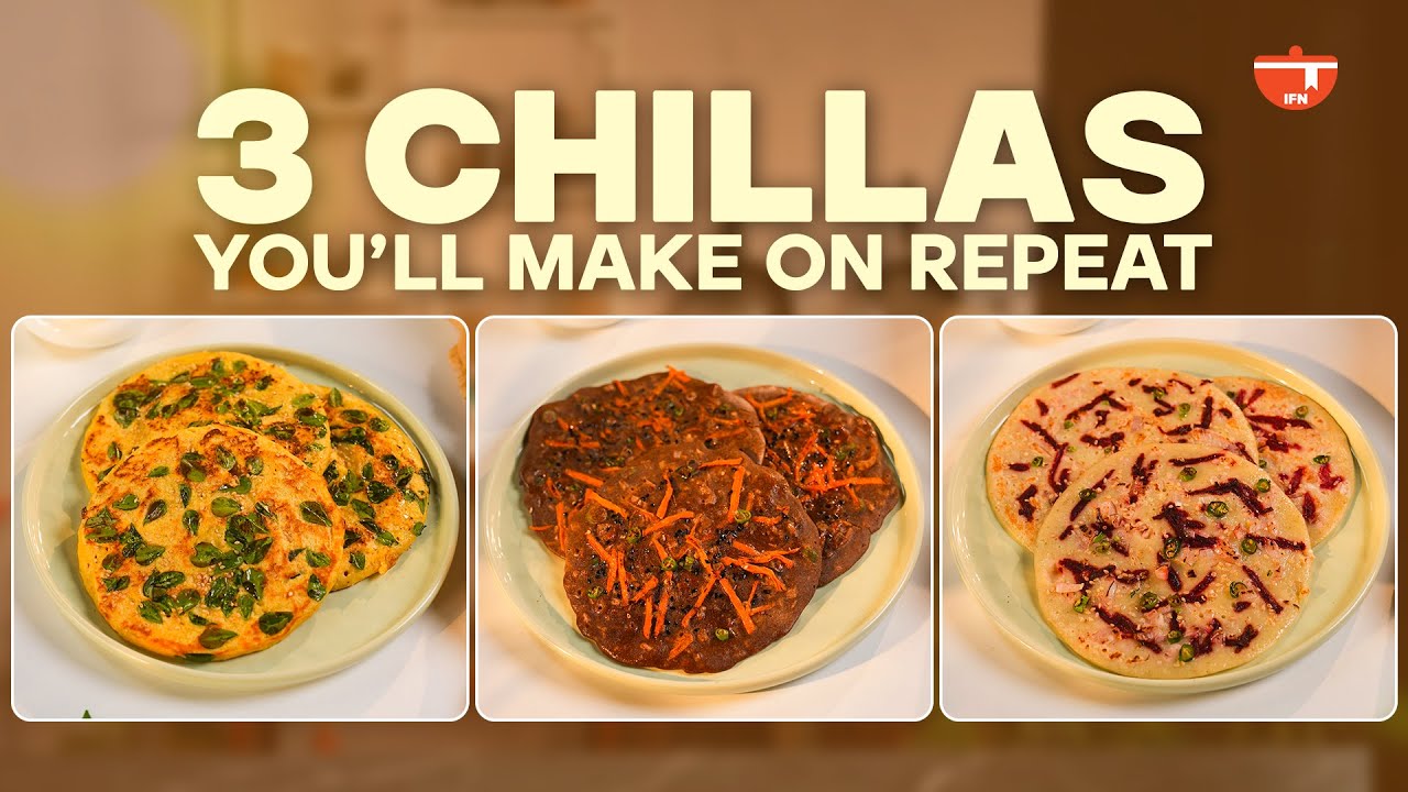 Quick Breakfast Ideas | 3 Healthy Chilla Recipes | Ragi, Moong Dal, Poha Chilla & Peanut Chutney