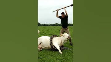 He saves a cow from a snake! 🐄🐍 #AnimalRescue #Python #Wildlife #Unbelievable #Viral