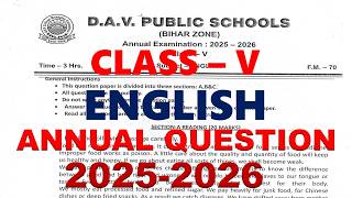DAV CLASS 5 ENGLISH PREVIOUS YEAR ANNUAL QUESTION PAPER | ENGLISH ANNUAL QUESTION | 2025-26 #dav